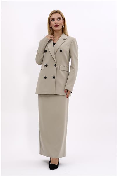 Erkek Yaka Kuruvaze Blazer Ceket & Uzun Düz Dar Etek-Bambu