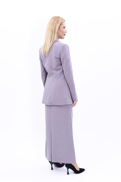 Erkek Yaka Kuruvaze Blazer Ceket & Uzun Düz Dar Etek-Antrasit