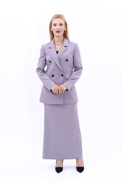 Erkek Yaka Kuruvaze Blazer Ceket & Uzun Düz Dar Etek-Antrasit
