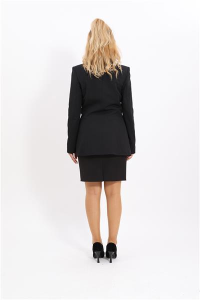 Erkek Yaka Kuruvaze Blazer Ceket & Yırtmaçlı Düz Dar Etek-Siyah