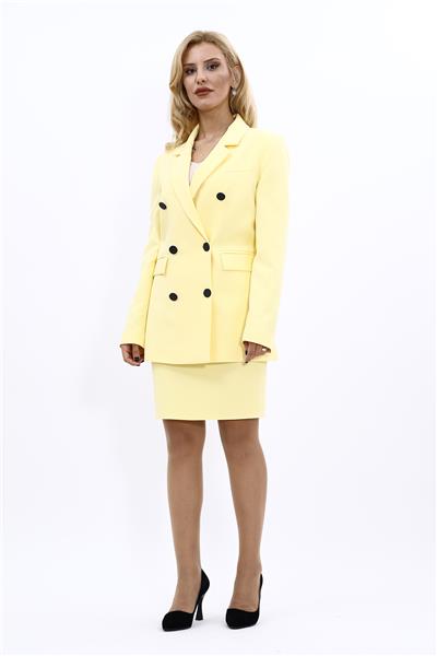 Erkek Yaka Kuruvaze Blazer Ceket & Yırtmaçlı Düz Dar Etek-Sarı