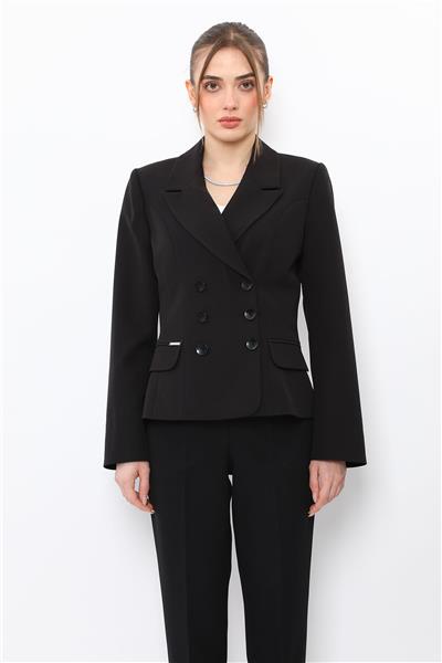 Erkek Yaka Kuruvaze Çift Kuplu Ceket-Siyah