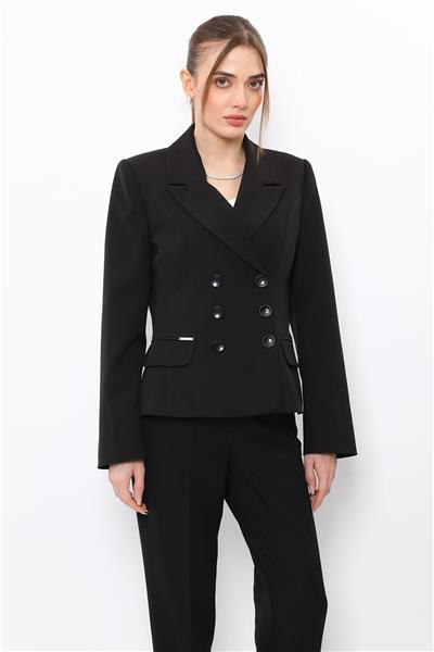 Erkek Yaka Kuruvaze Çift Kuplu Ceket-Siyah