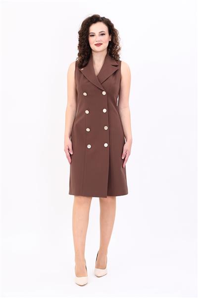 Erkek Yaka Kuruvaze Elbise-Kestane