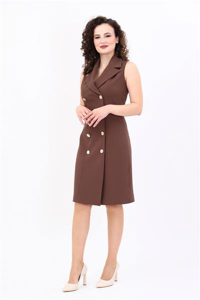 Erkek Yaka Kuruvaze Elbise-Kestane