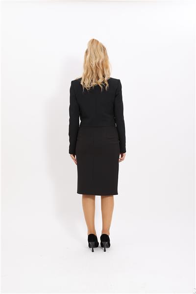 Erkek Yaka Kuruvaze Kısa Ceket & Düz Dar Etek-Siyah