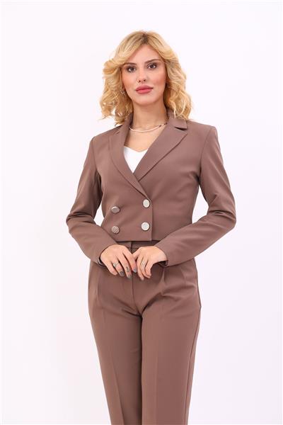Erkek Yaka Kuruvaze Kısa Ceket-Kahve