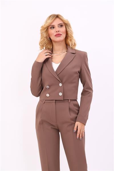 Erkek Yaka Kuruvaze Kısa Ceket-Kahve