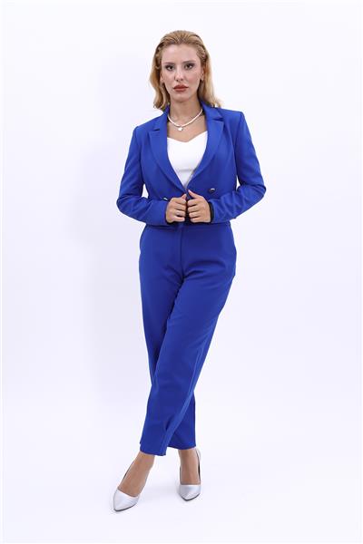 Erkek Yaka Kuruvaze Kısa Ceket & Paçası Pileli Pantolon-Saks