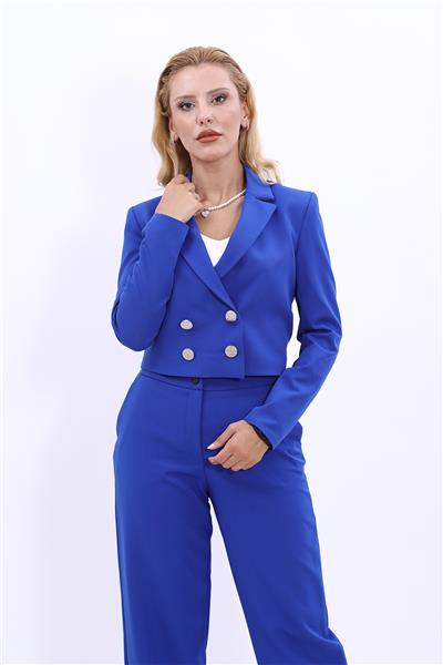 Erkek Yaka Kuruvaze Kısa Ceket-Saks
