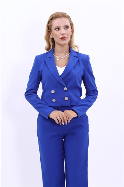 Erkek Yaka Kuruvaze Kısa Ceket-Saks