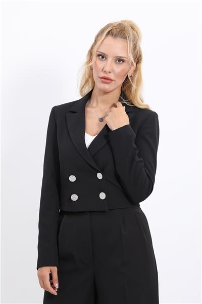 Erkek Yaka Kuruvaze Kısa Ceket-Siyah