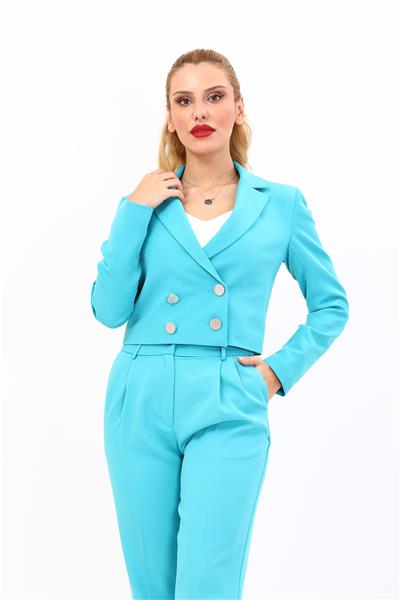 Erkek Yaka Kuruvaze Kısa Ceket-Turkuaz