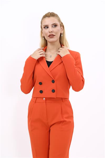 Erkek Yaka Kuruvaze Kısa Ceket-Turuncu