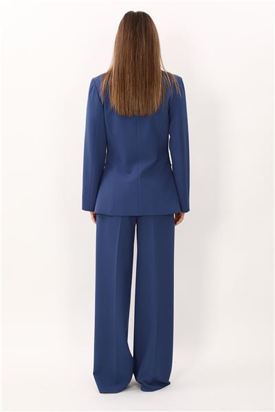Erkek Yaka Kuruvaze Tek Düğmeli Ceket & Korsaj Kemer Palazzo Pantolon-İndigo