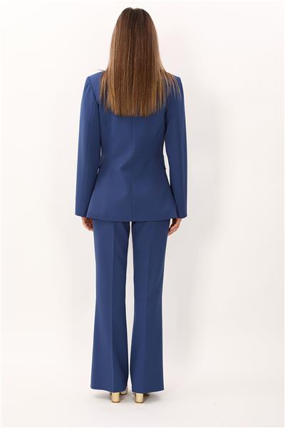 Erkek Yaka Kuruvaze Tek Düğmeli Ceket & Kemerli İspanyol Paça Pantolon-İndigo