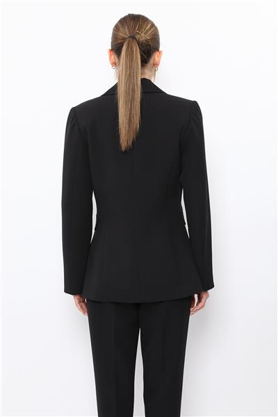 Erkek Yaka Kuruvaze Tek Düğmeli Ceket-Siyah