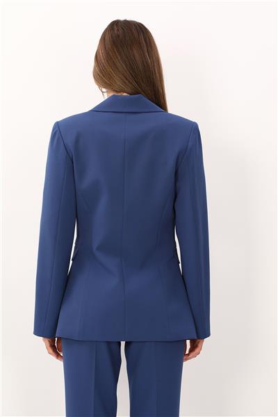 Erkek Yaka Kuruvaze Tek Düğmeli Ceket-İndigo