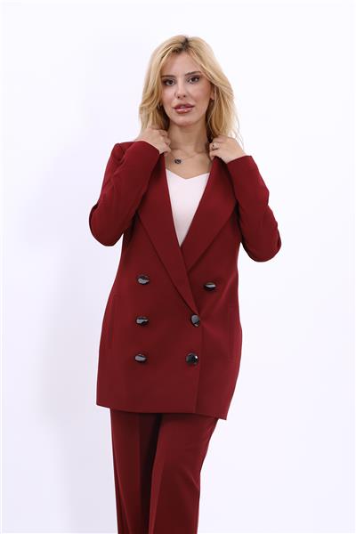 Erkek Yaka Kuruvaze Uzun Ceket-Bordo