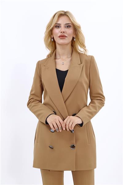 Erkek Yaka Kuruvaze Uzun Ceket-Camel
