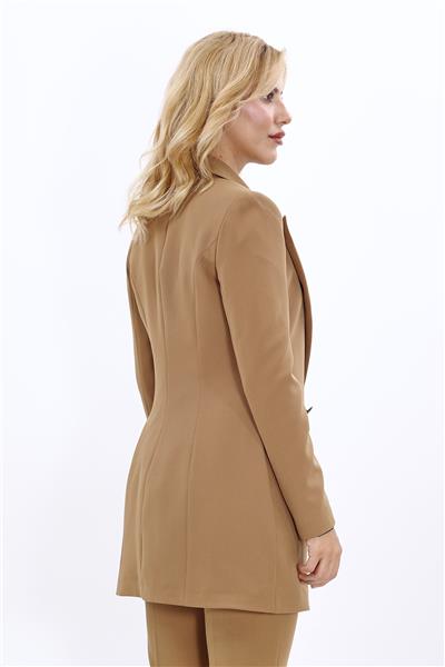 Erkek Yaka Kuruvaze Uzun Ceket-Camel