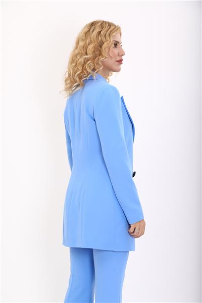 Erkek Yaka Kuruvaze Uzun Ceket-Gökyüzü
