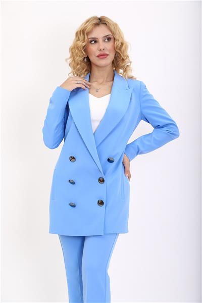 Erkek Yaka Kuruvaze Uzun Ceket-Gökyüzü