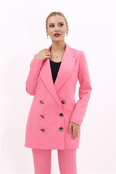 Erkek Yaka Kuruvaze Uzun Ceket-Pembe