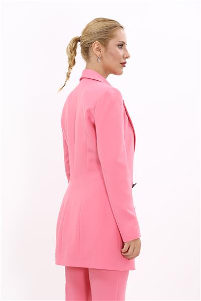 Erkek Yaka Kuruvaze Uzun Ceket-Pembe