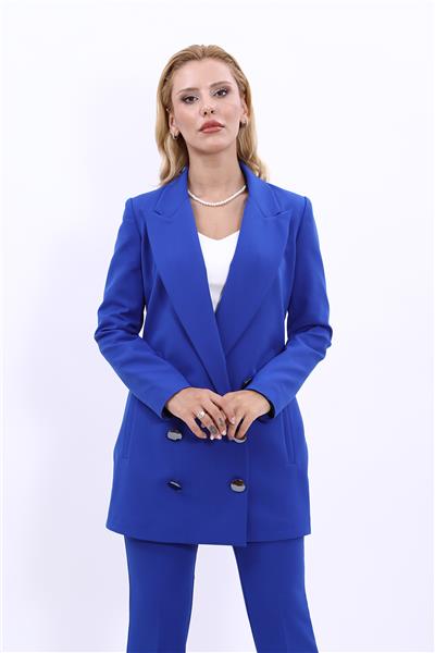 Erkek Yaka Kuruvaze Uzun Ceket-Saks
