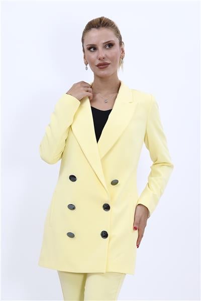 Erkek Yaka Kuruvaze Uzun Ceket-Sarı