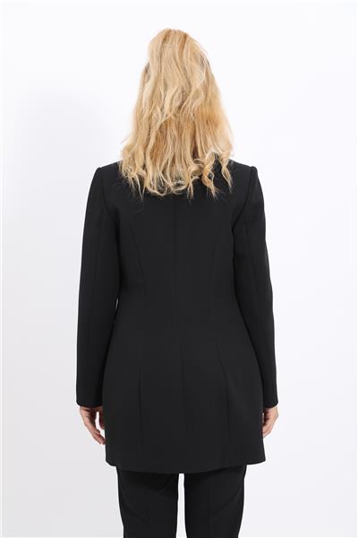 Erkek Yaka Kuruvaze Uzun Ceket-Siyah