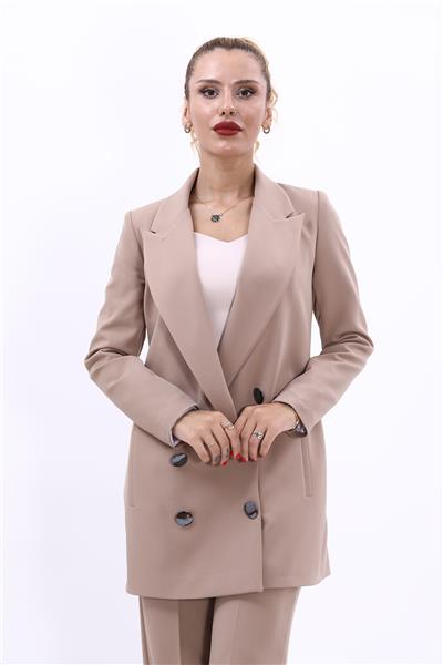 Erkek Yaka Kuruvaze Uzun Ceket-Taş