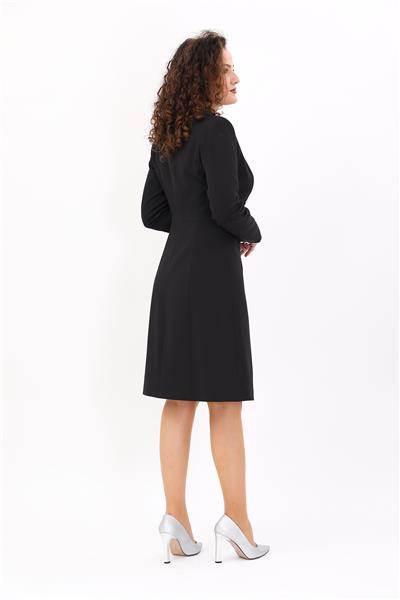 Erkek Yaka Kuruvaze Uzun Kol Elbise-Siyah