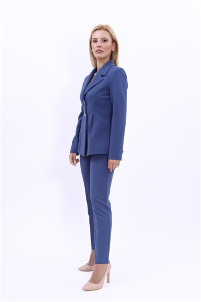 Erkek Yaka Önleri Pileli Ceket & Dar Paça Pantolon Takım-İndigo