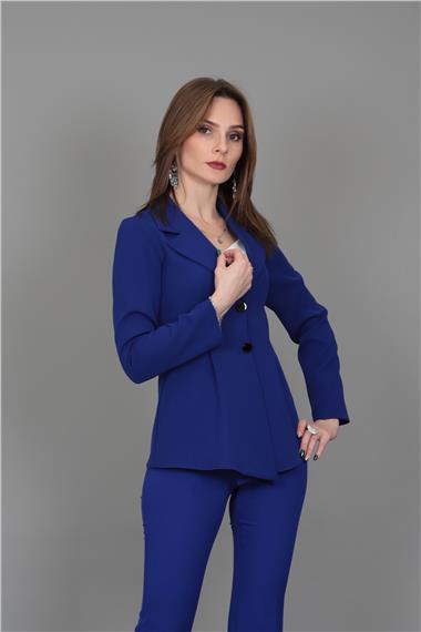 Erkek Yaka Önleri Pileli Ceket-Saks