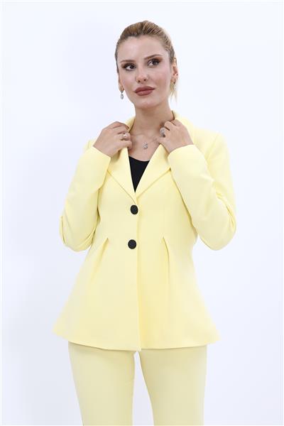 Erkek Yaka Önleri Pileli Ceket-Sarı