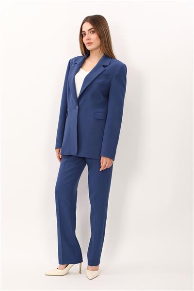 Erkek Yaka Oversize Ceket & Kemerli Boru Paça Pantolon-İndigo