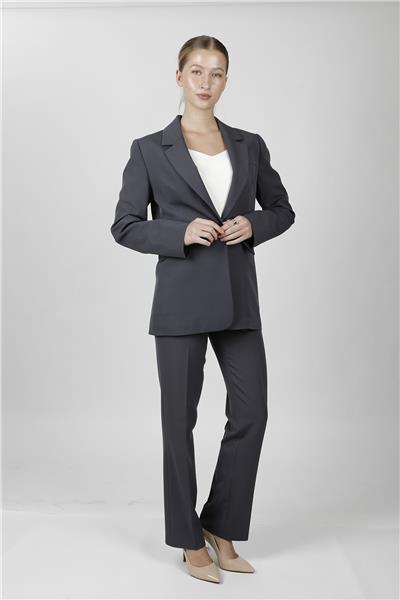 Erkek Yaka Oversize Ceket & Kemerli Boru Paça Pantolon-Füme