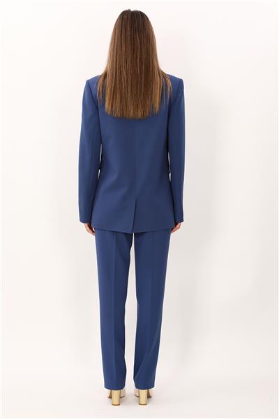 Erkek Yaka Oversize Ceket & Kemerli Boru Paça Pantolon-İndigo