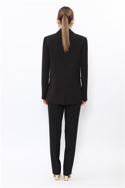 Erkek Yaka Oversize Ceket & Kemerli Boru Paça Pantolon-Siyah