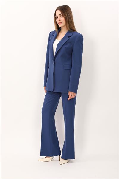 Erkek Yaka Oversize Ceket & Kemerli İspanyol Paça Pantolon-İndigo