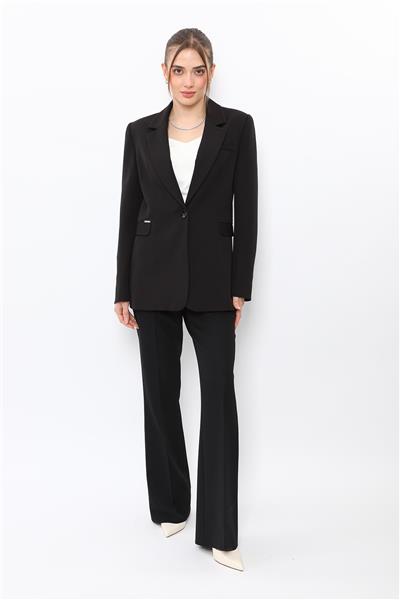 Erkek Yaka Oversize Ceket & Kemerli İspanyol Paça Pantolon-Siyah