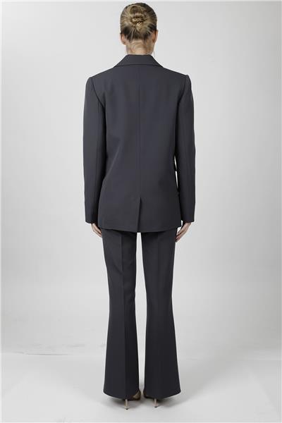 Erkek Yaka Oversize Ceket & Kemerli İspanyol Paça Pantolon-Füme