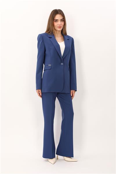 Erkek Yaka Oversize Ceket & Kemerli İspanyol Paça Pantolon-İndigo