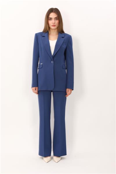 Erkek Yaka Oversize Ceket & Kemerli İspanyol Paça Pantolon-İndigo