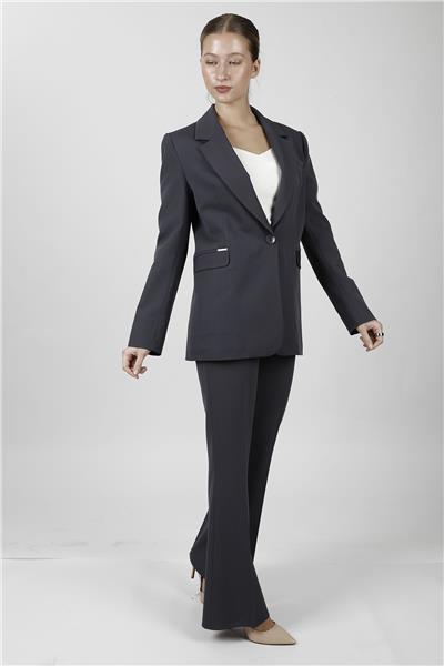 Erkek Yaka Oversize Ceket & Kemerli İspanyol Paça Pantolon-Füme