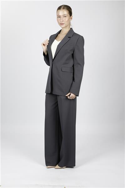 Erkek Yaka Oversize Ceket & Korsaj Kemer Palazzo Pantolon-Füme