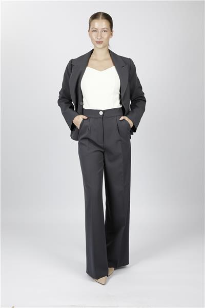 Erkek Yaka Oversize Ceket & Korsaj Kemer Palazzo Pantolon-Füme