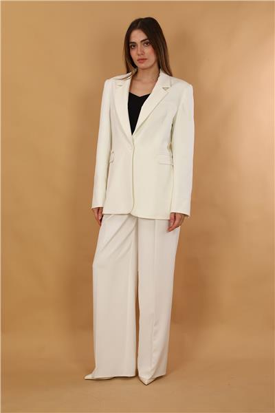 Erkek Yaka Oversize Ceket & Korsaj Kemer Palazzo Pantolon-Beyaz